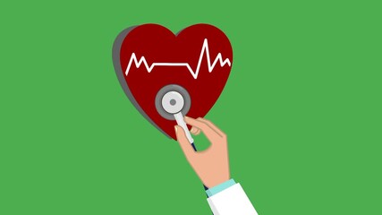 Animated doctor hand holding stethoscope with heart icon and moving heartbeat line. Modern healthcare concept. Dynamic medical animation. - Powered by Adobe