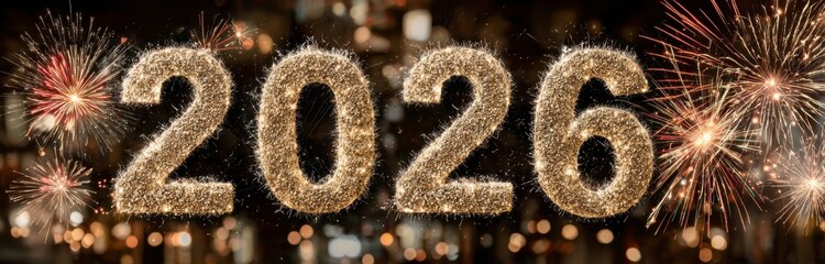 Nighttime Celebration of 2026 with Glowing Sparks.
