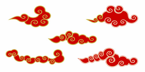 Traditional red and gold auspicious clouds in an artistic oriental style
