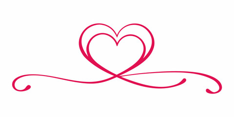 Elegant pink heart shape with decorative flourish and swirls on a white background