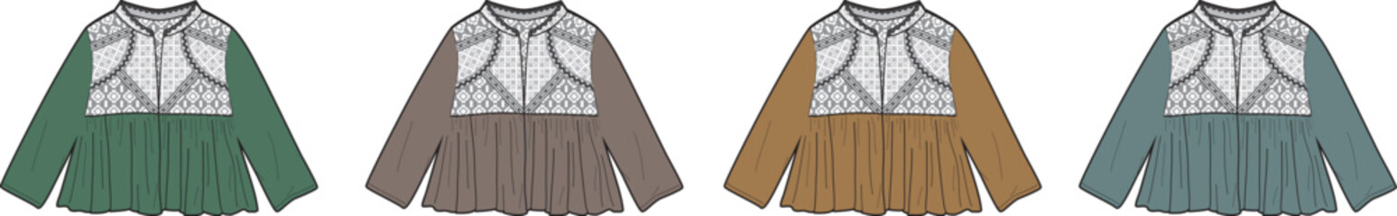 Obraz premium Variety of Fashionable Blouse Designs A Colorful Display of Apparel in Diverse Shades