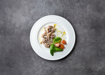 Octopus salad on a plate