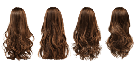 A montage showcasing four variations of wavy, brown hair, shot from the back