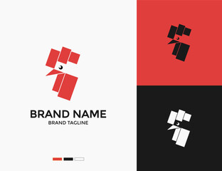 Modern Rooster Head Logo Design – Unique Geometric Chicken Icon Formed by Multiple Squares for Corporate Branding