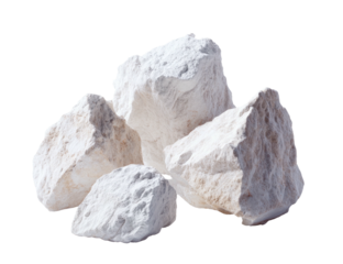 A pile of white, roughly textured rock chunks, each with irregular shapes and shadows