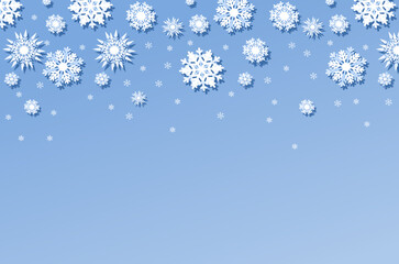 White snowflakes Winter background banner with shadow effect. Christmas backdrop with copy space.
