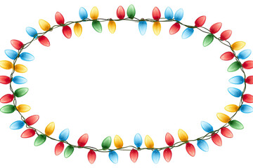 Oval frame with colorful Christmas lights on a black background, festive for holiday celebrations