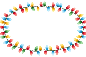 Oval frame with colorful Christmas lights on a black background, festive for holiday celebrations