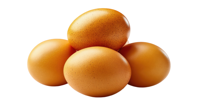 Close-up shot of four brown eggs arranged together, showcasing natural texture and shapes