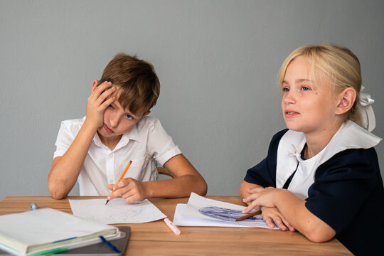 Children School Homework Boy Girl Studying