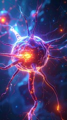Obraz premium Close-up of a neuron with glowing tendrils and a vibrant, abstract, digital look