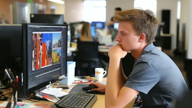 Freelance coder debugging late-night screen fix, coffee fuel, breakthrough code, photorealistic peeked by a solo dev artist.