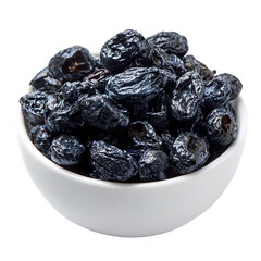 Prunes fruits in a bowl isolated on transparent background