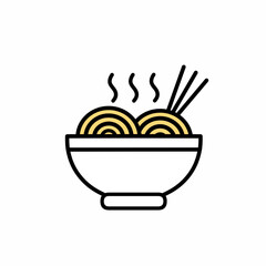 Delicious Noodles Bowl with Chopsticks Line Art Icon