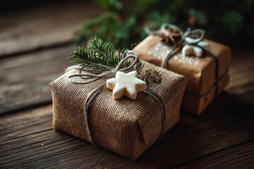 Rustic Christmas Gift Wrapping With Kraft Paper, Twine, and Star Ornaments