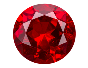Brilliant Round-Cut Red Gemstone with Sparkling Facets, Front View, Isolated on Transparent Background