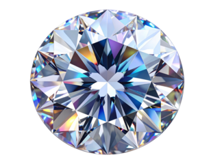  Brilliant-Cut Round Diamond with Light Refractions, Front View, Transparent Background