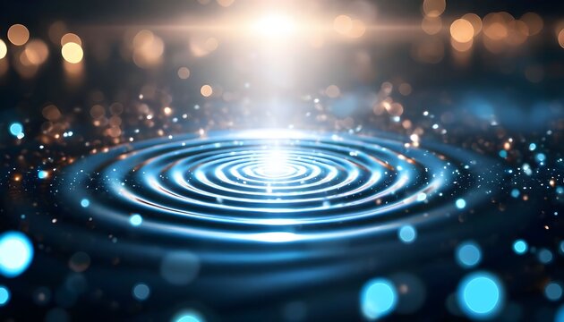 Abstract image of concentric circles with a bright light source in the center.