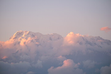 Landscape of Annapurna mountain range on cloudy sky before sunset in Pokhara , Nepal