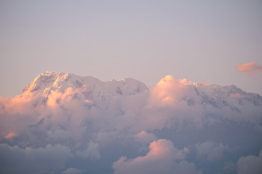 Landscape of Annapurna mountain range on cloudy sky before sunset in Pokhara , Nepal