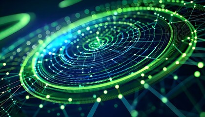 Obraz premium Abstract technology background with glowing lines and dots forming a spiral.