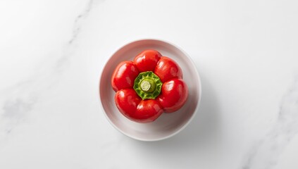 Round Delight. A Glossy Red and Green Composition on a Plain Surface, Top View.