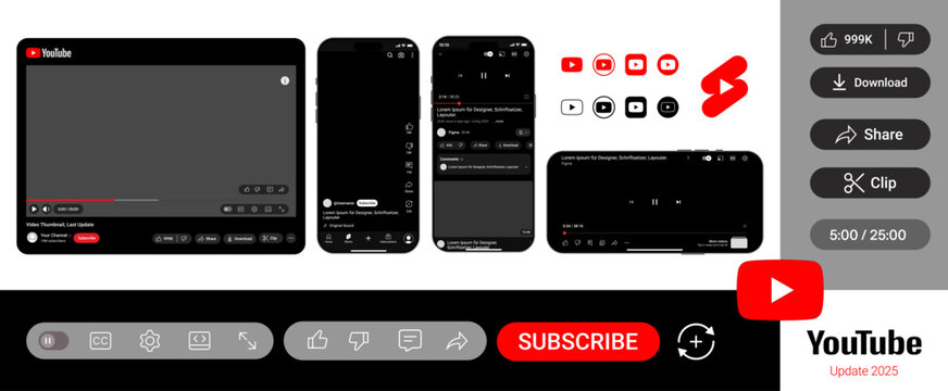 Youtube mockup social media template. Youtube video template. Youtube shorts mockup phone ui screen display. Youtube video frame in smartphone screen template vector. Youtube in smartphone frame