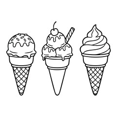 Set of Three Ice Cream Cones - Scoops, Soft Serve, and Sprinkles Clipart