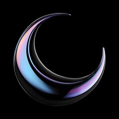 Obraz premium Celestial Crescent in the Night: A radiant crescent moon floats majestically against the night sky, its surfaces shimmer with iridescent hues, casting a spell of wonder and mystery.