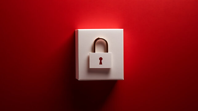 Conceptual image of a padlock against a bright red backdrop, symbolizing data protection and digital security. The clean, minimalist design evokes a sense of privacy. - Powered by Adobe