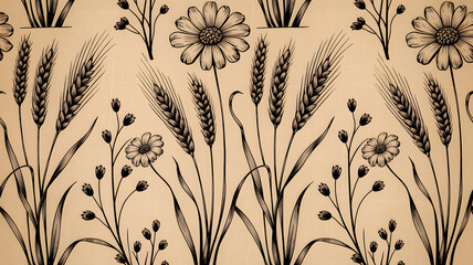 Floral and wheat pattern in black and white happy thanks giving  2025 designs | thanks giving clipart 