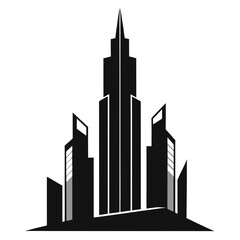 Fototapeta premium Modern cityscape silhouette with tall skyscrapers isolated on white background