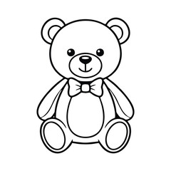 Simple Cartoon Teddy Bear with Bow Tie - Toy Line Art Clipart