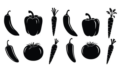 Assortment of healthy vegetable silhouette icons for fresh food concepts