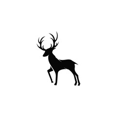 Deer Silhouette – Majestic Stag with Antlers, Wildlife Vector Illustration