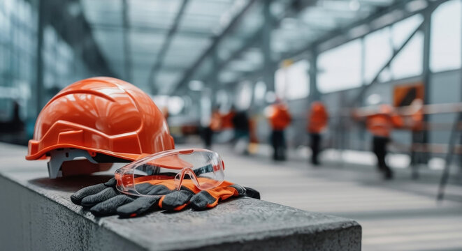 Construction safety equipment hard hat gloves and goggles for construction site