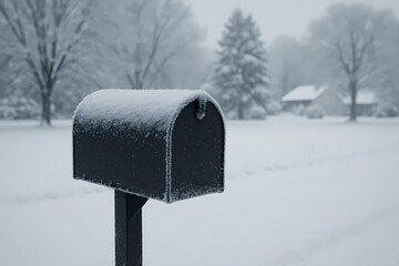 Naklejka premium Snow-Covered Mailbox in Winter with Snowy Trees