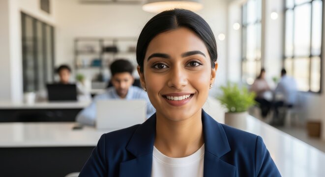 Young asian female professional smiling in modern office environment