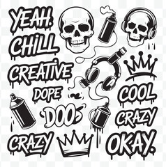Monochrome Graffiti Style Illustrations Set