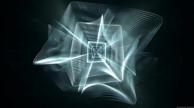 Futuristic Quantum Particle Animation, Rotating 4D Hypercube Grid with Neon Lines, High-Tech Background