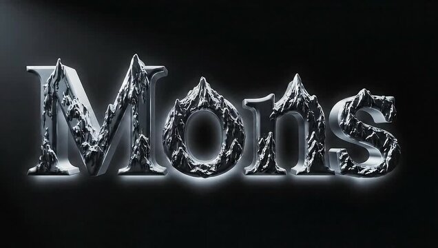 3D metallic text effect with a rugged, chiseled stone texture on a dark background, creating a bold and cinematic title design