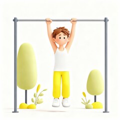 Fototapeta premium Boy doing pullups on bar