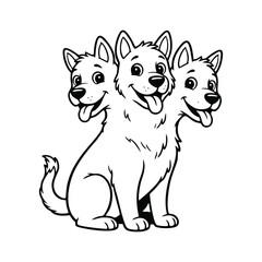 Cute Cartoon Three-Headed Dog (Cerberus) - Mythology Line Art Clipart