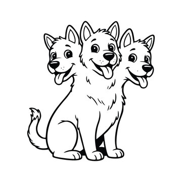 Cute Cartoon Three-Headed Dog (Cerberus) - Mythology Line Art Clipart