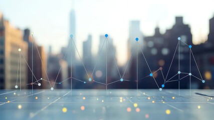 A blend of urban landscape and analytical data visualization showcases graphs with a city skyline in the background, representing business insights and trends. - Powered by Adobe