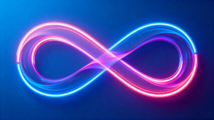 Neon infinity symbol on blue background