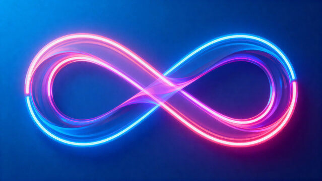 Neon infinity symbol on blue background