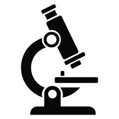 Black silhouette of a microscope in side profile view, representing science, research, and laboratory equipment in minimalist style