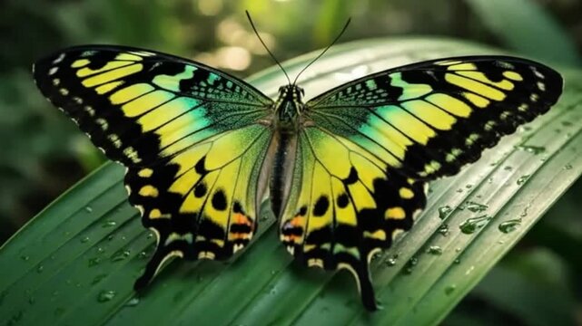 Queen Alexandras Birdwing Butterfly Flying Among Tropical Flowers Rare Insect 4K AI