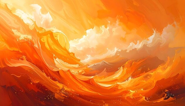 Abstract artwork of swirling orange waves with bright highlights and artistic brushstrokes